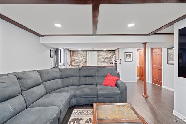 103 Walrath Dr, Sullivan, NY 13037 - living room with wood finished floors, recessed lighting, and decorative columns