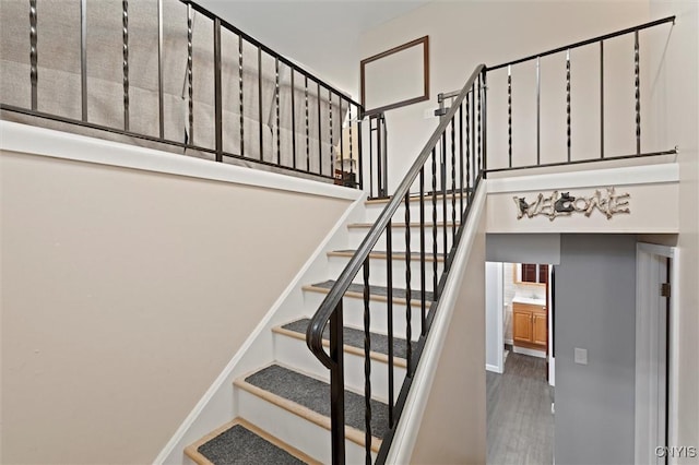 103 Walrath Dr, Sullivan, NY 13037 - staircase featuring a high ceiling and wood finished floors