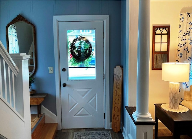 74 Cleveland Ave, Elmira, NY 14905 - entryway featuring stairway and dark wood-type flooring