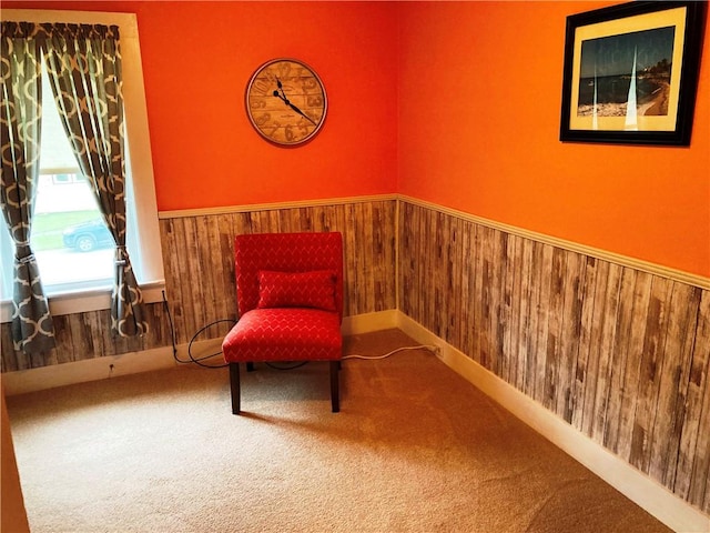 74 Cleveland Ave, Elmira, NY 14905 - living area featuring carpet flooring, wainscoting, and wooden walls