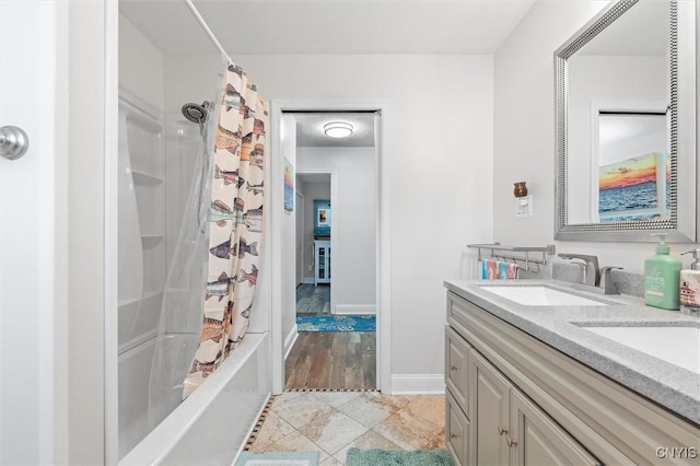 13 E Edgewater Dr, Fulton, NY 13069 - bathroom featuring double vanity and shower / bath combo