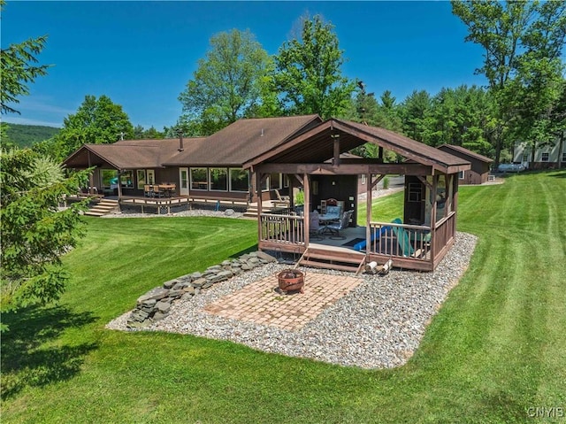 3200 Ransom Rd, Pompey, NY 13078 - back of property with a wooden deck, a gazebo, and a lawn