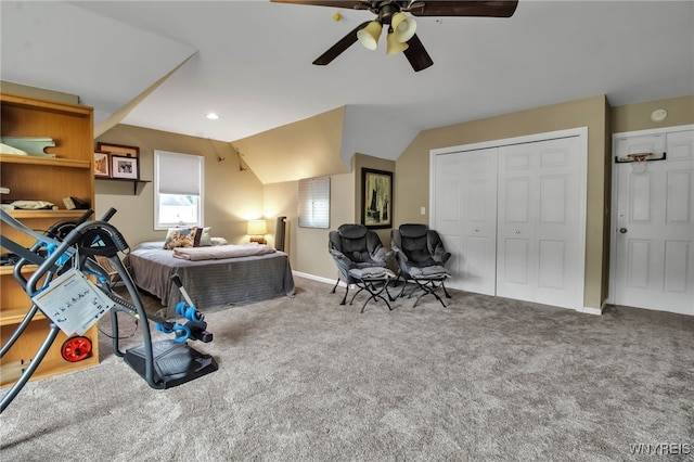 152 Pino Verde Ln, Amherst, NY 14221 - carpeted bedroom featuring vaulted ceiling, a closet, and a ceiling fan