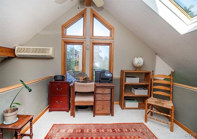 1929 Chard Rd, Cazenovia, NY 13035 - carpeted office space featuring a wall mounted air conditioner, vaulted ceiling, and a skylight