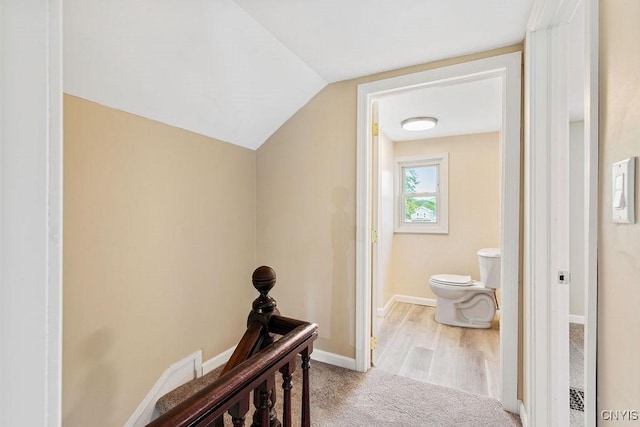 81 E 10th St, Oswego, NY 13126 - corridor with carpet floors and vaulted ceiling