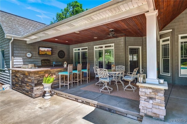 4614 Vrooman Dr, Lewiston, NY 14092 - view of patio / terrace with a ceiling fan and an outdoor bar