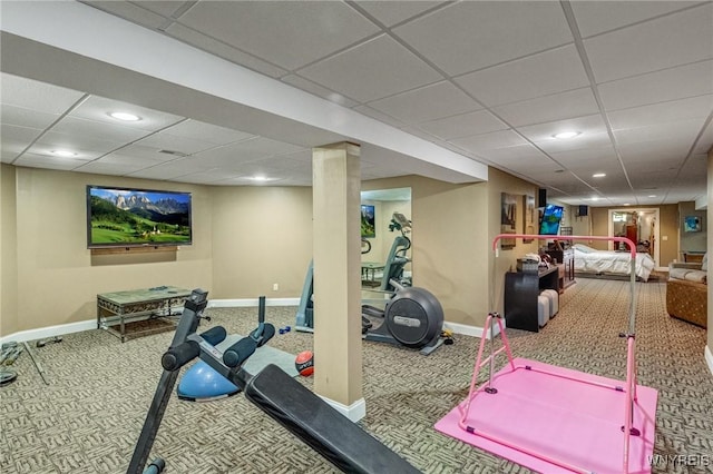 4614 Vrooman Dr, Lewiston, NY 14092 - workout room featuring carpet, a paneled ceiling, and recessed lighting
