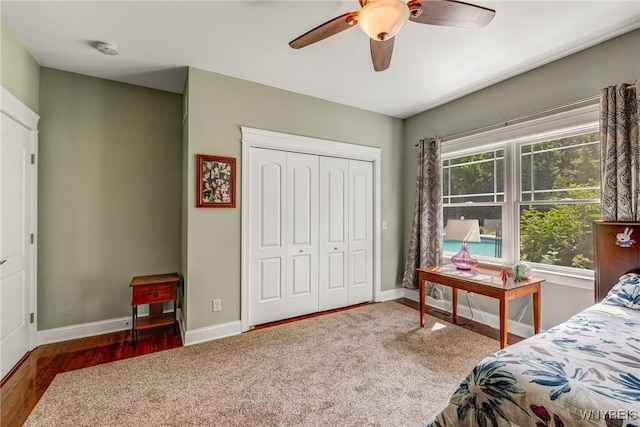 4614 Vrooman Dr, Lewiston, NY 14092 - bedroom with a closet, ceiling fan, and wood finished floors