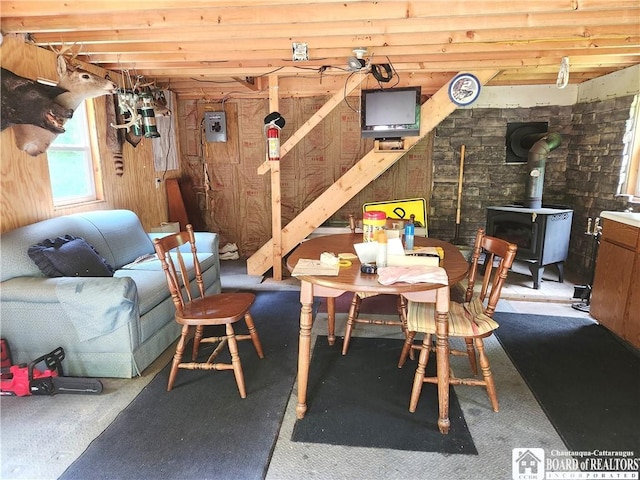 8805 Chautauqua Rd, Pomfret, NY 14063 - living area with a wood stove