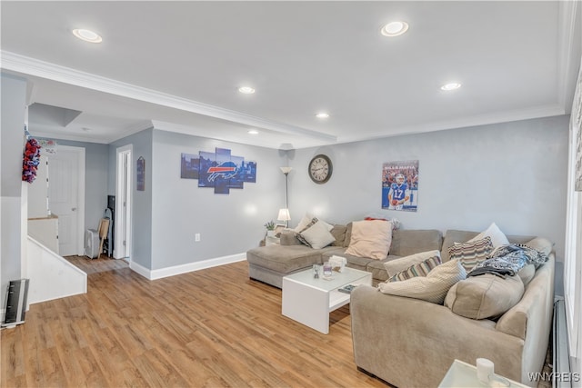 125 Gardenvale Dr, Cheektowaga, NY 14225 - living area featuring crown molding, light wood finished floors, and recessed lighting