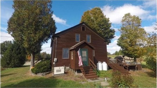 814 County Road 38, Guilford, NY 13733 - back of property with a wooden deck, stairway, and a yard