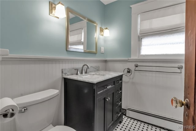 1 Norwalk Ave, Buffalo, NY 14216 - half bath with a baseboard heating unit, wainscoting, and vanity