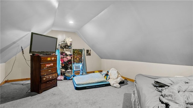 166 Elk St, Buffalo, NY 14210 - bedroom featuring vaulted ceiling and carpet floors