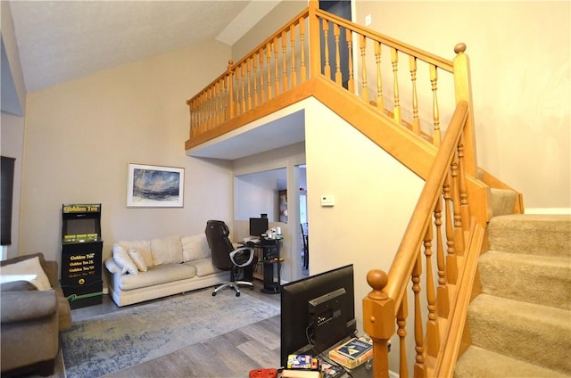 122 Thorn Apple Ln, Greece, NY 14626 - office area featuring wood finished floors and high vaulted ceiling