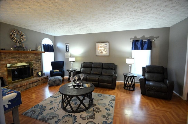 122 Thorn Apple Ln, Greece, NY 14626 - living area featuring a fireplace and a textured ceiling