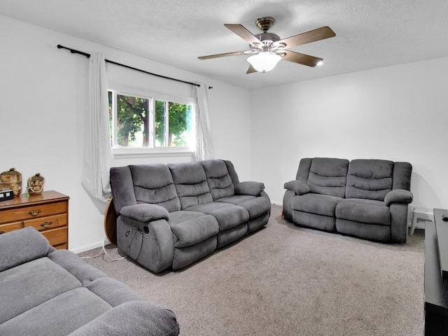 449 Pinnacle Rd, Henrietta, NY 14623 - carpeted living area with ceiling fan and a textured ceiling