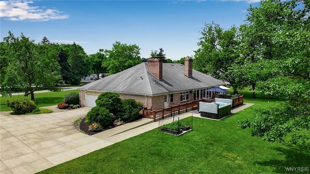 4901 Pineledge Dr W, Clarence, NY 14031 - rear view of property with driveway, a yard, a chimney, and brick siding