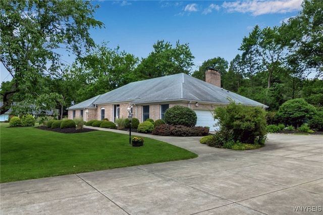 4901 Pineledge Dr W, Clarence, NY 14031 - ranch-style home featuring a front yard, a chimney, and brick siding