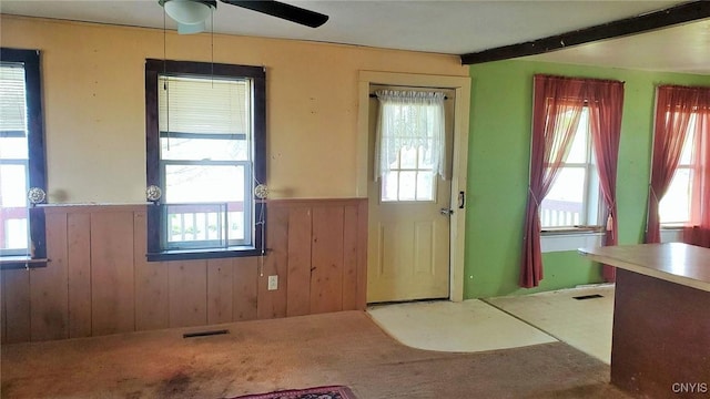 14183 State Route 90, Summerhill, NY 13092 - carpeted foyer featuring wainscoting, plenty of natural light, and ceiling fan