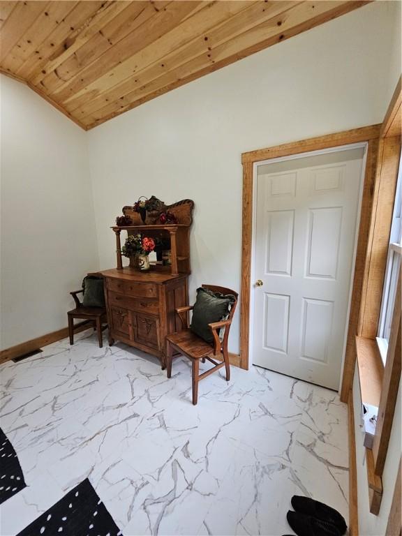 27 Watson Farm Rd, Summit, PA 16720 - sitting room featuring lofted ceiling, light marble finish floors, and wood ceiling