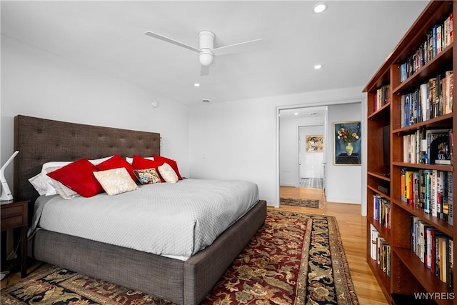 176 Rivermist Dr, Buffalo, NY 14202 - bedroom with light wood-style flooring, recessed lighting, and a ceiling fan