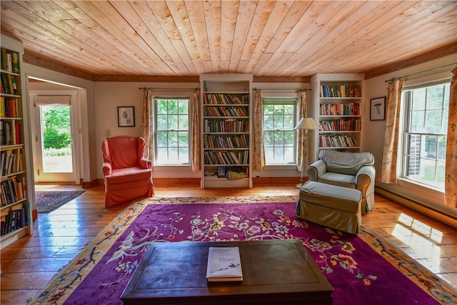 2943 Thompson Hollow Rd, Middletown, NY 12455 - living area featuring wood ceiling, hardwood / wood-style floors, and a baseboard radiator