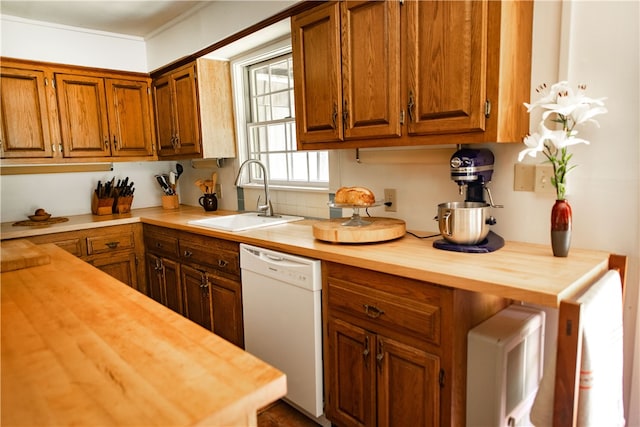 2943 Thompson Hollow Rd, Middletown, NY 12455 - kitchen with wooden counters, white dishwasher, and brown cabinets