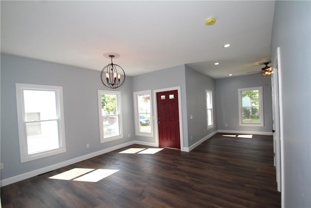 38 Spring St, Sweden, NY 14420 - entryway with a chandelier, dark wood finished floors, recessed lighting, and a ceiling fan