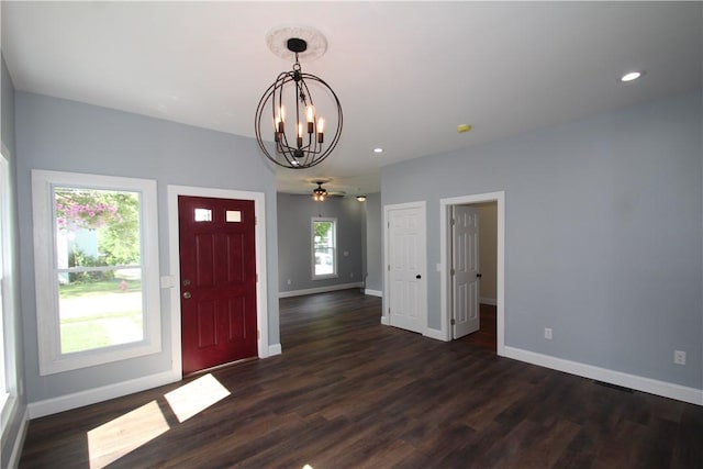 38 Spring St, Sweden, NY 14420 - entrance foyer featuring a chandelier, dark wood-style flooring, and recessed lighting