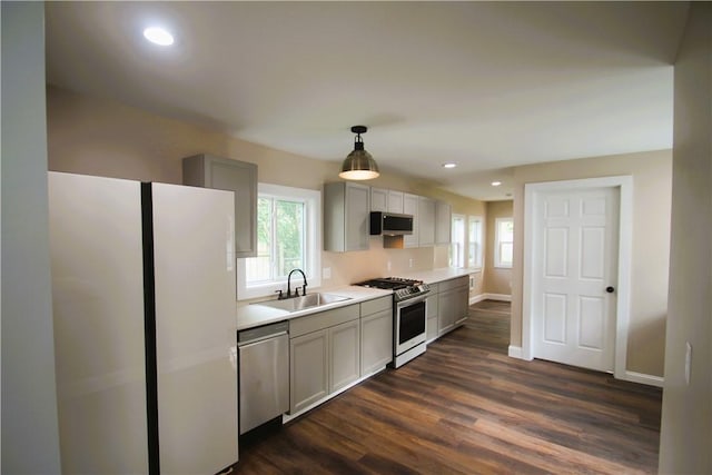 38 Spring St, Sweden, NY 14420 - kitchen featuring stainless steel appliances, dark wood-style floors, recessed lighting, plenty of natural light, and light countertops