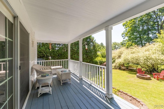 6 Union St, Cazenovia, NY 13035 - porch with a fire pit and a yard