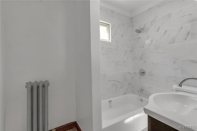 20 Rejtan St, Buffalo, NY 14206 - full bathroom featuring radiator heating unit, shower / bathtub combination, and vanity