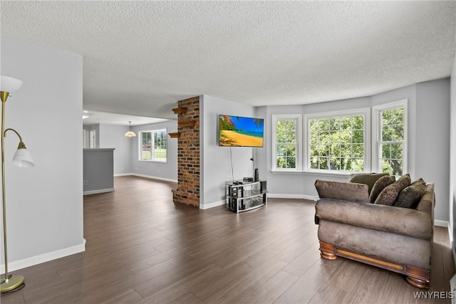 9015 Donahue Rd, Batavia, NY 14020 - living area featuring a textured ceiling and dark wood-style floors