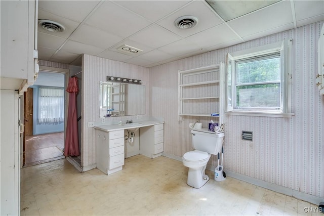 7259 Number Four Rd, Watson, NY 13367 - full bath featuring a paneled ceiling, tile patterned floors, wallpapered walls, and curtained shower