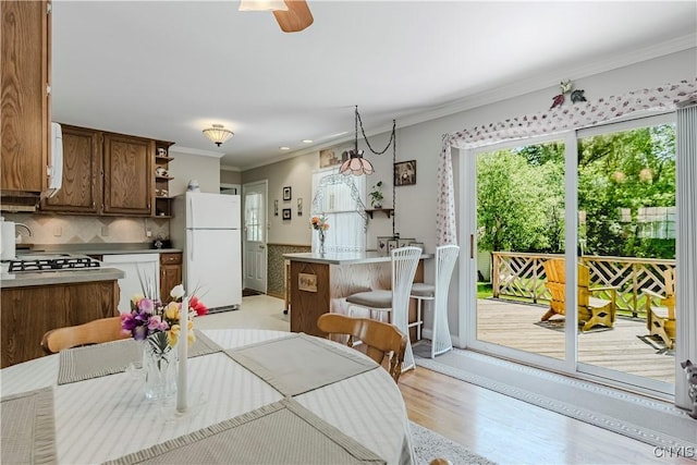 16 Vine Cir, Whitestown, NY 13492 - dining area with ornamental molding, light wood-style floors, a ceiling fan, and recessed lighting