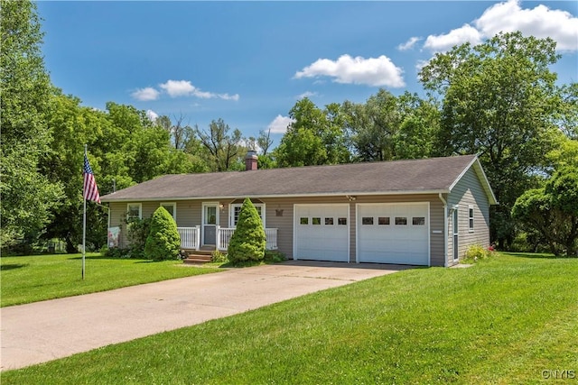 16 Vine Cir, Whitestown, NY 13492 - ranch-style house featuring a garage, a front yard, a chimney, and concrete driveway