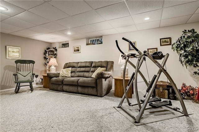 16 Vine Cir, Whitestown, NY 13492 - exercise area featuring carpet flooring, a paneled ceiling, and recessed lighting