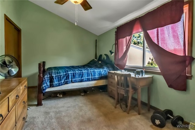 6192 Thornwood Dr, Boston, NY 14075 - bedroom featuring vaulted ceiling, carpet flooring, and a ceiling fan
