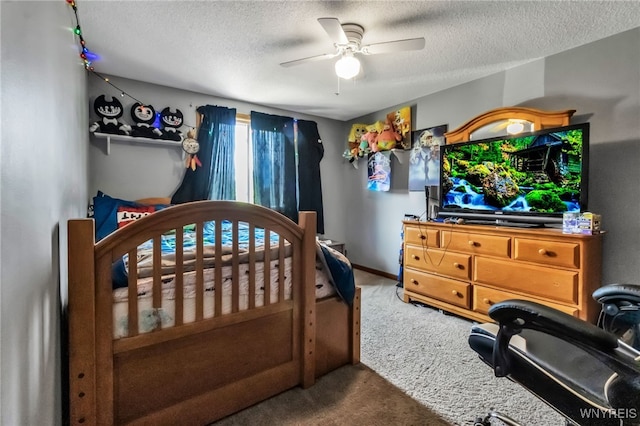 6192 Thornwood Dr, Boston, NY 14075 - carpeted bedroom with a textured ceiling and ceiling fan