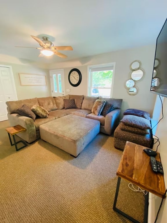 1565 Tupper Hill Rd, Franklin, NY 13775 - living area featuring a ceiling fan and carpet flooring