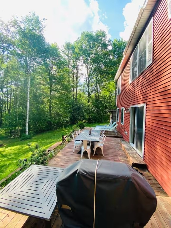 1565 Tupper Hill Rd, Franklin, NY 13775 - deck with grilling area, outdoor dining area, and a yard