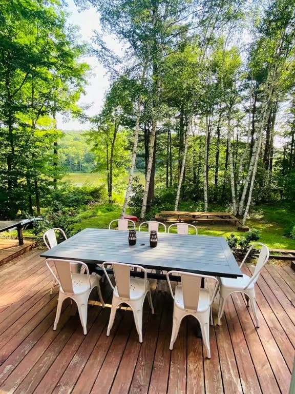 1565 Tupper Hill Rd, Franklin, NY 13775 - wooden terrace with outdoor dining space