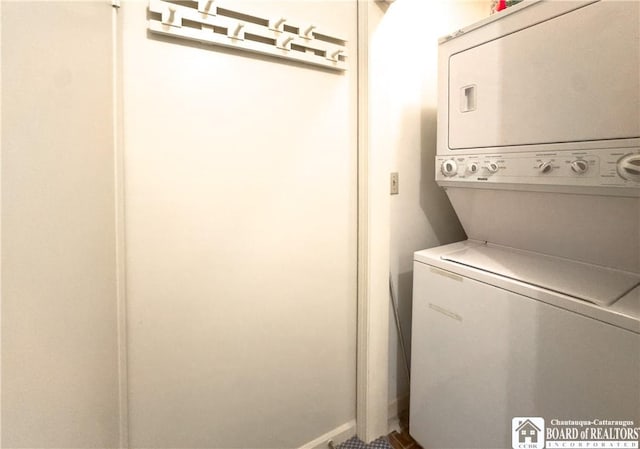 20 Elm Ln Unit E5, Chautauqua, NY 14722 - laundry room featuring stacked washer / dryer