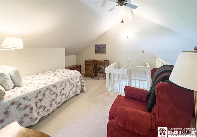 20 Elm Ln Unit E5, Chautauqua, NY 14722 - carpeted bedroom featuring vaulted ceiling and ceiling fan
