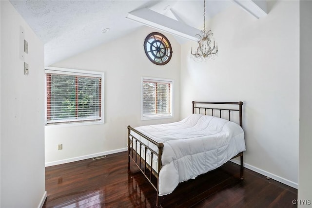 2761 E Lake Rd, Skaneateles, NY 13152 - bedroom featuring a chandelier, hardwood / wood-style flooring, and high vaulted ceiling