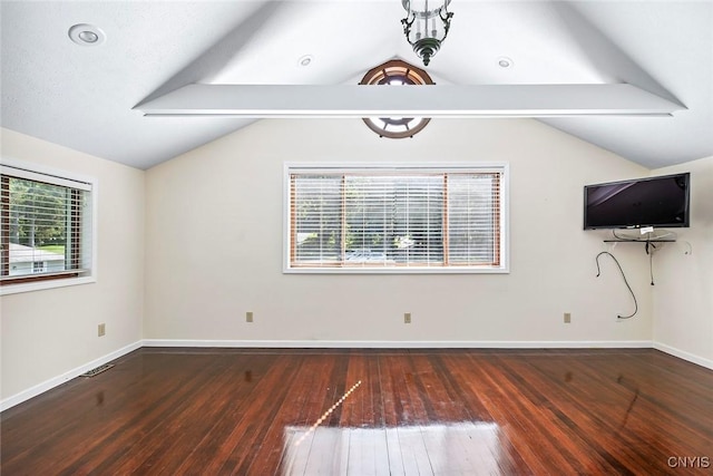2761 E Lake Rd, Skaneateles, NY 13152 - unfurnished living room with vaulted ceiling and hardwood / wood-style flooring