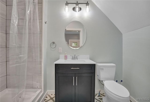 12 Clark St, Perry, NY 14530 - full bathroom featuring a shower stall, vanity, and lofted ceiling