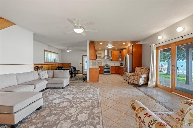 1659 Honoco Rd, Ledyard, NY 13026 - living room with light tile patterned floors, ceiling fan, and recessed lighting