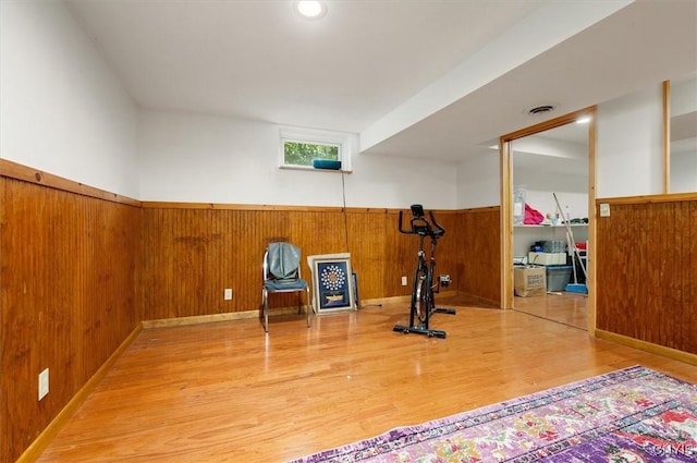 4970 State Route 8, Ohio, NY 13324 - exercise room with wood finished floors, wainscoting, and wood walls