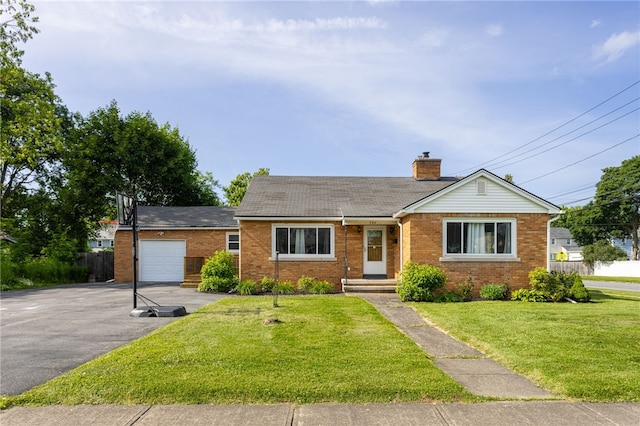 304 Simpson Rd, Irondequoit, NY 14617 - view of front of property featuring asphalt driveway, brick siding, an attached garage, a chimney, and a shingled roof